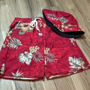 Boy’s Red Hawaiian Floral Beach Set 13/14